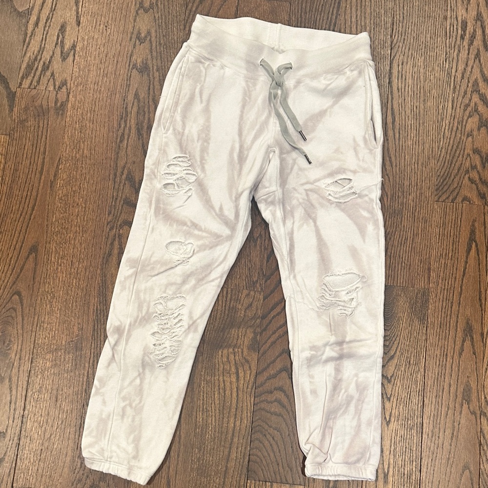 NSF Distressed subtle Tye Dye Joggers in Cream/light grey